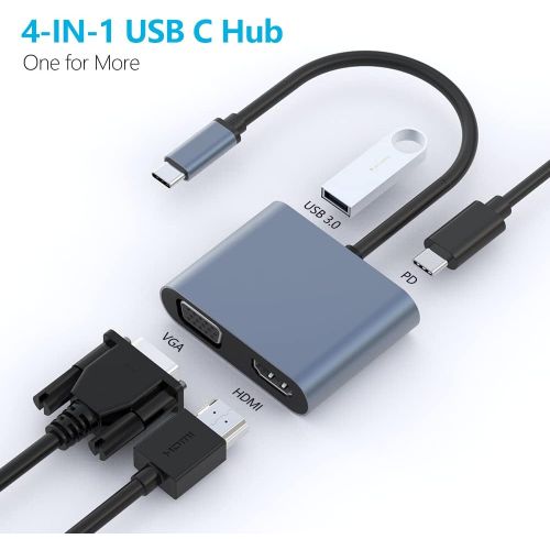 Hub 4 en 1 USB-C 3.1 a USB 3.0 USB-C HDMI 4K VGA Gris — ZonaTecno