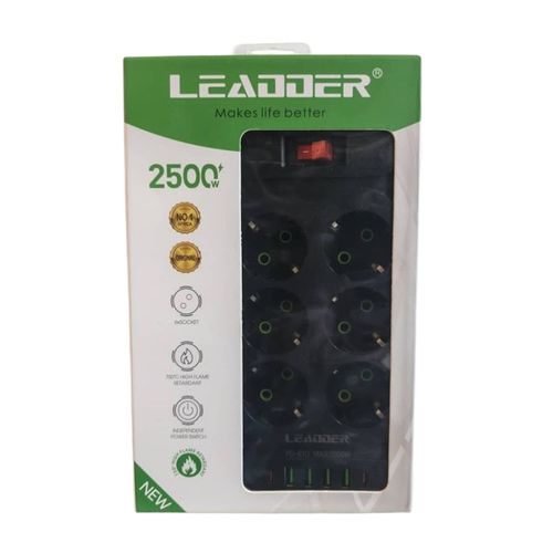 product_image_name-Leadder-Multiprises 2500W/Rallonge - Prises 6 Ports Interrupteur, 4 Ports USB, 2 Ports Type-C / 2Mètres-2