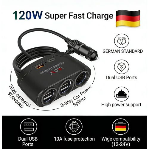 Generic Chargeur Voiture 5 Ports USB 120W, Répartiteur Allume-C igare,  Adaptateur Alimentation Rapide 12V 24V, Prise Multiple 5-en-1 pour Véhicule  - Prix pas cher