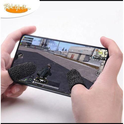 product_image_name-Generic-Paire De 2 Gants de jeux Vidéo Pour Téléphone Portable Anti-Transpirant, Manchon pour écran tactile en fibre de carbone et argent- Noir-1