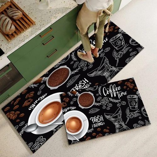 Generic Ensemble de 2 Tapis de Cuisine Motif Café - Design Moderne et Élégant