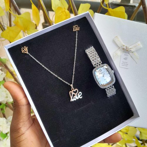 product_image_name-3D Fashion-Box cadeau dame  chaine  , boucle d oreilles pendantif love et montre Argenté  carré 45cm En Acier Inoxydable   idéal cadeau pour saint  valentin , anniverasaire, mariage -1
