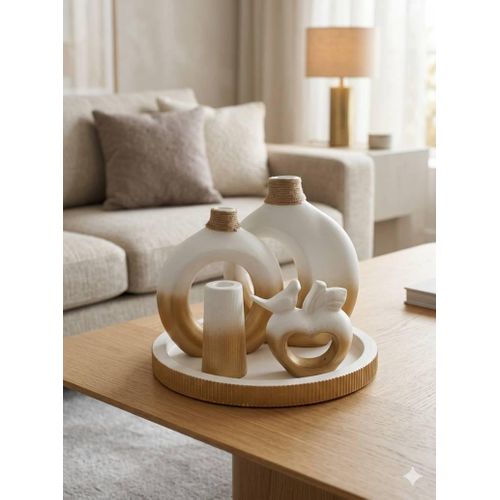 Generic Vase décoratif blanc doré - image 3