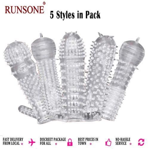 product_image_name-RUNSONE-5in1 Penis Sleeves Cock Enlarger Extender Ring Silicone Condom Sex Toys For Men-1