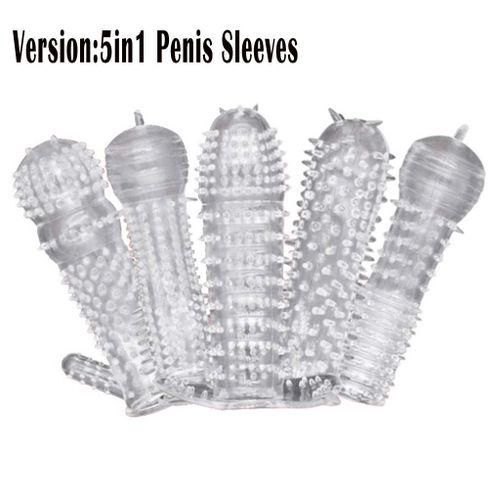product_image_name-RUNSONE-5in1 Penis Sleeves Cock Enlarger Extender Ring Silicone Condom Sex Toys For Men-8