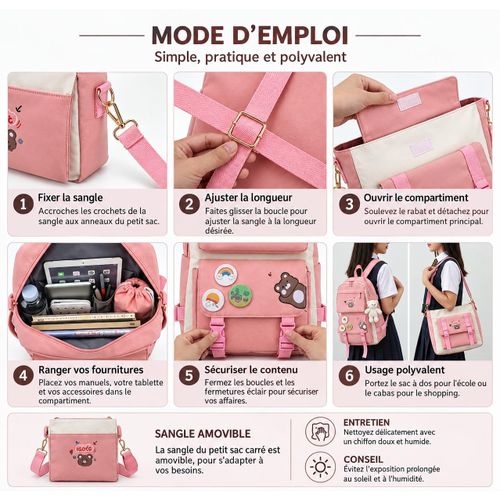 Generic Ensemble de 5 Pièces Sac à Dos Fille / école - image 3