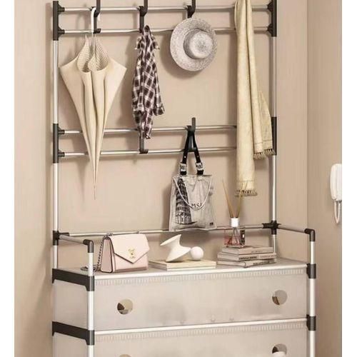 product_image_name-Generic-Meuble de Rangement Chaussures 4 Niveaux avec Portant à Vêtements & Crochets - Design Gain de Place-3