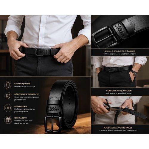 Generic Lot de 3 Ceintures Homme – Noir – Boucles Assorties - image 2