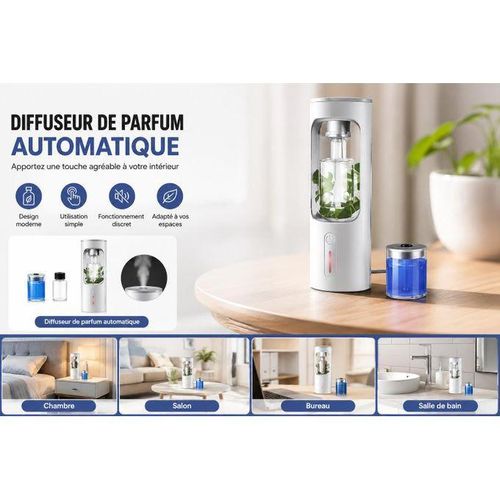 Generic Article Diffuseur de Parfum Automatique Rechargeable avec Flacon Amovible, Brume Fine et Design Compact – Blanc