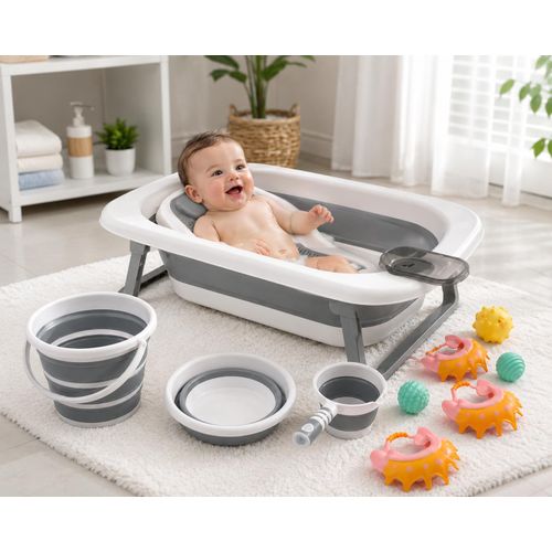 Generic Kit Baignoire Bébé Pliable 8 en 1 avec Thermomètre et Accessoires - image 3