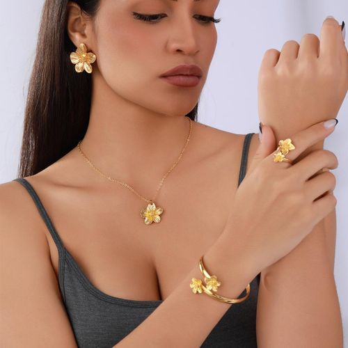 product_image_name-HUAHUA-Light luxury retro gold flower pendant necklace bracelet ring earring high-end jewelry set-2
