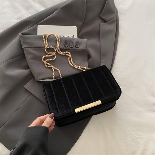 product_image_name-Generic-Pochette Velours - Sac à bandoulière pour femme - Dimension 23cm - Couleur Noir-1