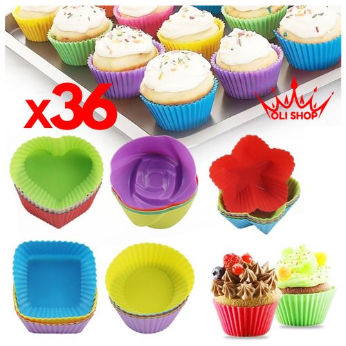 product_image_name-Generic-Lot De 36 Moules à Gâteau Cake/cupcake/cookie Réutilisable En Silicone AlimentaireMoule à Cupcake En Silicone - Lot De 36 Pièces (Multi-Formes) + Pinceau Gratuit-1