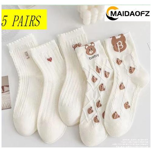 product_image_name-MAIDAOFZ-Mode 5 Paires Chaussettes En Coton Pur Femme Style Simple Lettre Medium Tube - 27-Couleur Aléatoire-1