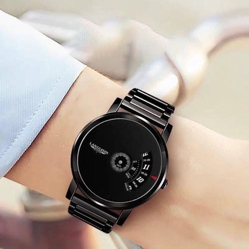 product_image_name-Fashion-Remontoir gratuit Cadran unique Étanche Confortable Montre quartz noire tendance pour homme-4