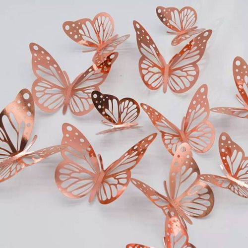 12 Pièces 3D Stickers Papillon Rosé Décoration Maison Butterfly 3d