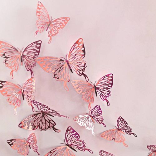 12 Pièces 3D Stickers Papillon Rosé Décoration Maison Butterfly 3d