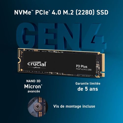 Crucial P3 Plus 500Go M.2 PCIe Gen4 NVMe SSD Interne - Prix pas cher