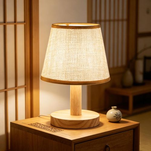 Generic Lampe de table en bois et jute, veilleuse/lampe de table avec télécommande tricolore - image 3