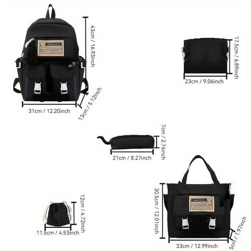 product_image_name-Fashion-Sac à dos scolaire enfant 5 pièces, sac femme, sac pour ordinateur portable, cabas étudiant - Noir-2