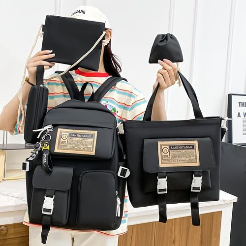 product_image_name-Fashion-Sac à dos scolaire enfant 5 pièces, sac femme, sac pour ordinateur portable, cabas étudiant - Noir-4