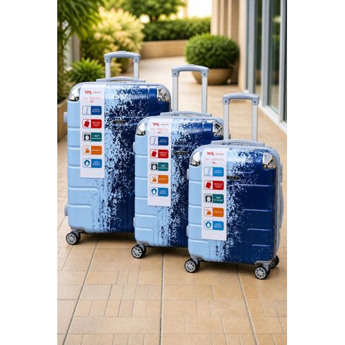 Generic Ensemble de 3 Valises à Roulettes – Pratique et Élégant, Bleu (Motifs Multiples)