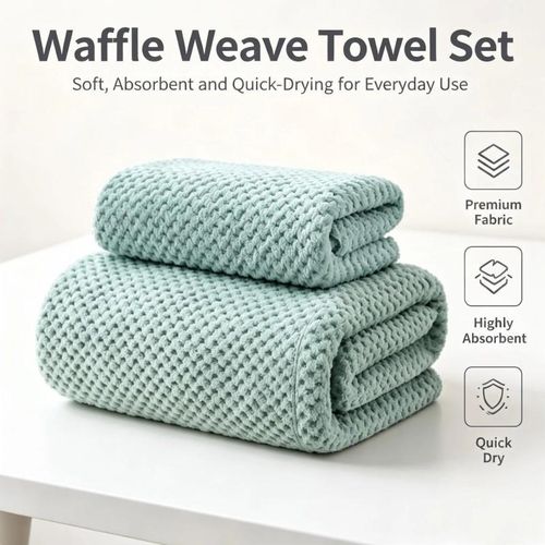 Generic 2pcs Serviettes Faciales et Serviettes de Bain, Serviette Souple - vert - image 3
