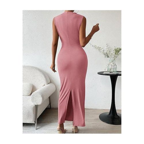 product_image_name-Fashion-Robe ajustée pour femmes à fente arrière et longue jupe en tricot - Robes de soirée, Robes de fête-5