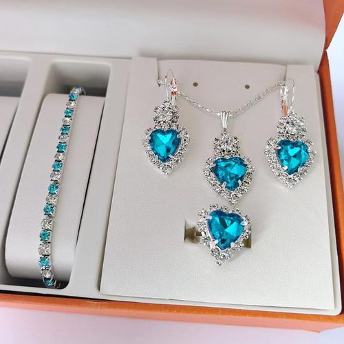 product_image_name-Teso-Ensemble Montre Femme + Collier + Bague + Boucles d'Oreilles - Bleu-3