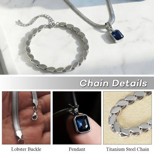 product_image_name-ARHANORY-Ensemble 2 pièces Collier et Bracelet Homme – Acier Titane avec Pendentif Pierre Bleue Porte-bonheur – Argenté-6