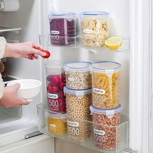 product_image_name-Generic-6 pièces de bocaux scellables 1000ml/35oz avec couvercles, conteneurs de rangement en plastique transparent, adaptés pour l'organisation de cuisine, boîtes de rangement de remplacement pour réfrigérateur-3