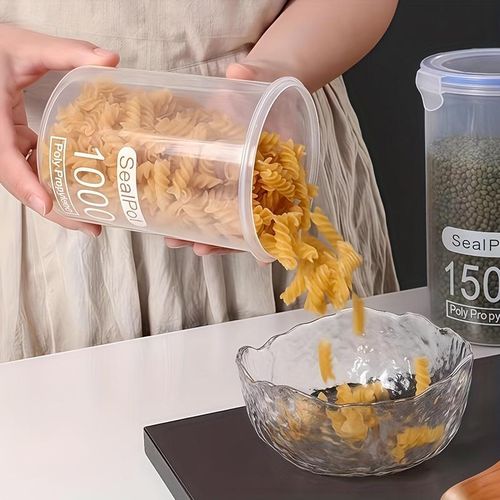 product_image_name-Generic-6 pièces de bocaux scellables 1000ml/35oz avec couvercles, conteneurs de rangement en plastique transparent, adaptés pour l'organisation de cuisine, boîtes de rangement de remplacement pour réfrigérateur-4