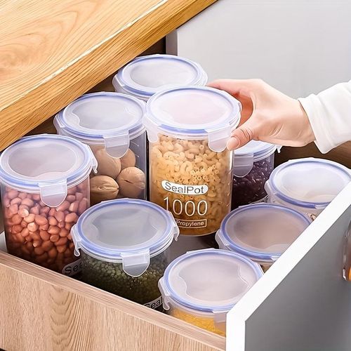 product_image_name-Generic-6 pièces de bocaux scellables 1000ml/35oz avec couvercles, conteneurs de rangement en plastique transparent, adaptés pour l'organisation de cuisine, boîtes de rangement de remplacement pour réfrigérateur-7