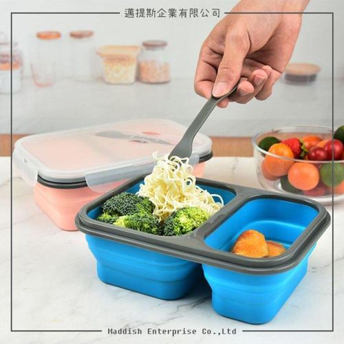 product_image_name-Generic-Boîte à lunch étanche pour enfants et adultes, récipient alimentaire réutilisable et pliable à double compartiment avec fourchette et cuillère double face, compatible micro-ondes et lave-vaisselle - bleu-2