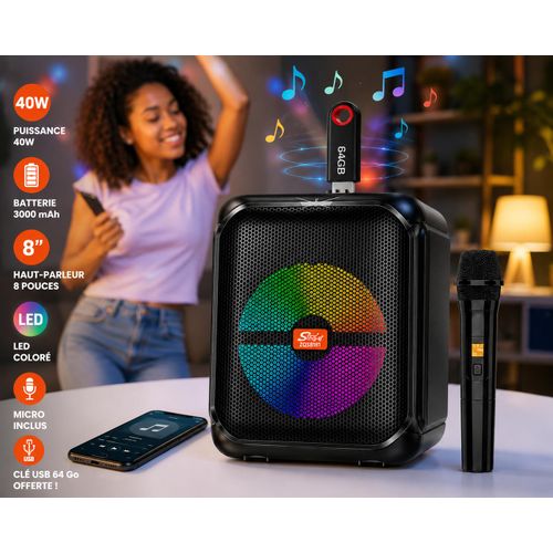 Generic Enceinte Portable System + Micro + Clé USB 64 Go Offerte - image 2