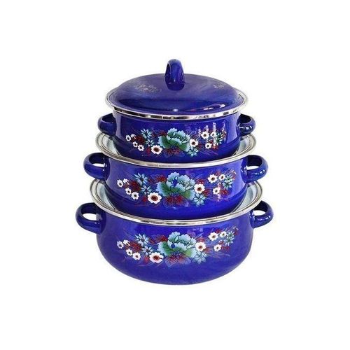 Generic Kitchen Set Set De 3 Soupières En Email Fleuries - Bleu bh
