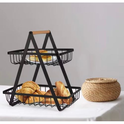 product_image_name-Generic-Panier à Fruits 2 Étages en Métal – Support Rectangulaire Détachable avec Poignée en Bois-4