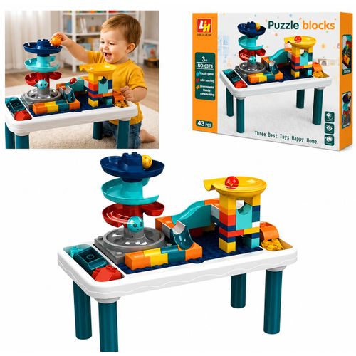 Generic Puzzle Blocks Marble Run Table – Jeu éducatif de construction 43 pièces pour enfants