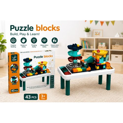 Generic Puzzle Blocks Marble Run Table – Jeu éducatif de construction 43 pièces pour enfants - image 6