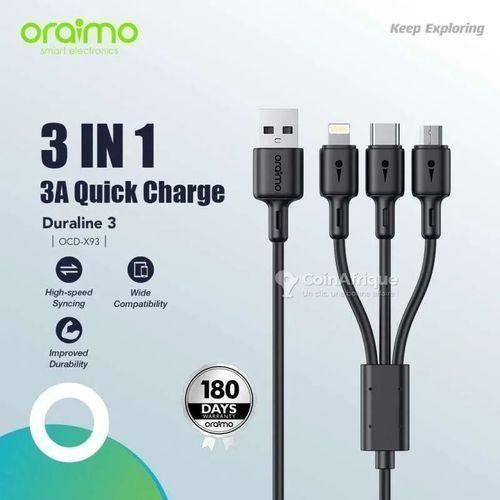 Oraimo Câble  Chargeur 3 en 1  LIGHTNING - MICRO USB - Type-C - image 3