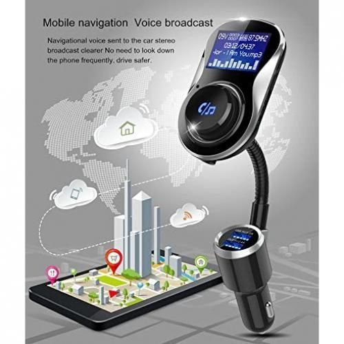 Qumox Transmetteur FM Bluetooth, Kit Main Libre Voiture Émetteur