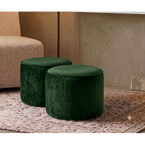 SIMO Lot de 2 Poufs Ronds en daim Premium Vert
