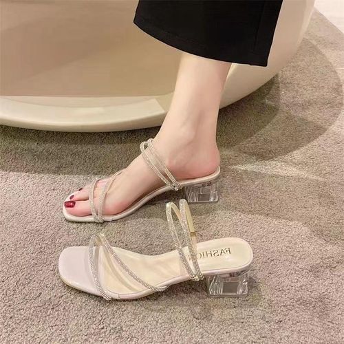Fashion Mules à talon épais avec strass