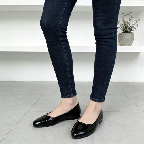 product_image_name-Fashion-Élégantes chaussures plates/mocassins en cuir verni pour femmes - Chaussures de bureau souples - Noir-6