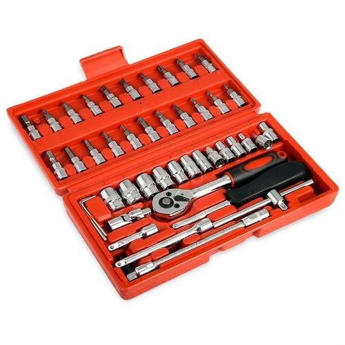 Jeu de Douille Chrome Vanadium 1/4 Adaptateur Jeu Coffret Douille pour  Voiture Bricolage 46 pièces Rouge -Versailles