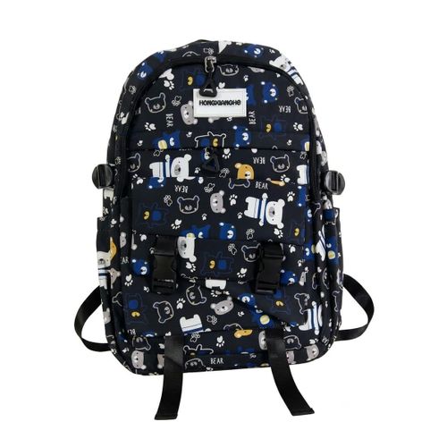 Generic Sac à dos scolaire multipoches motif ours – Noir