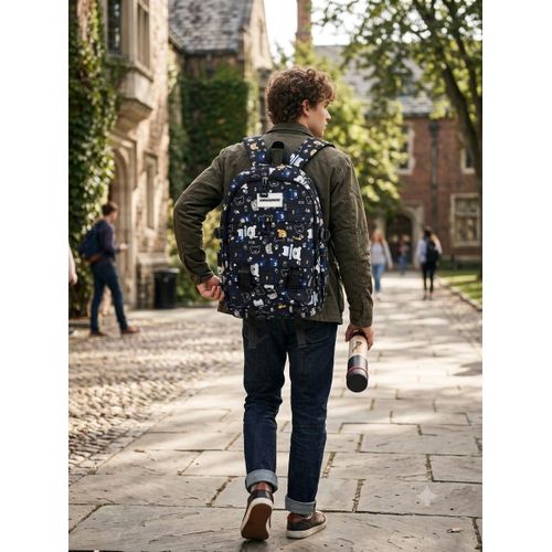 Generic Sac à dos scolaire multipoches motif ours – Noir - image 5