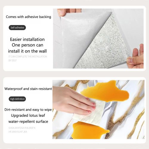 product_image_name-Generic-10 feuilles 60 x 30 cm Autocollant mural en vinyle imperméable, résistant à haute température et anti-collision, papier peint auto-adhésif en marbre PVC, décoration intérieure, mobilier, cuisine, salle de bain-2