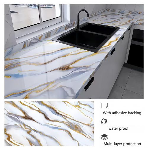 product_image_name-Generic-10 feuilles 60 x 30 cm Autocollant mural en vinyle imperméable, résistant à haute température et anti-collision, papier peint auto-adhésif en marbre PVC, décoration intérieure, mobilier, cuisine, salle de bain-3