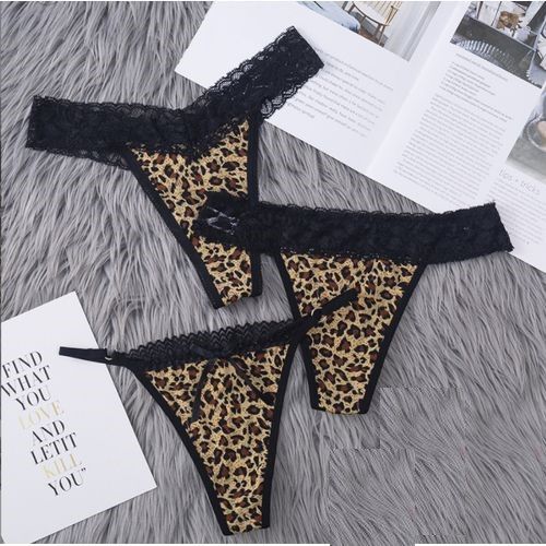 product_image_name-Generic-3PCS Combinaison Léopard Glace Soie Dentelle Sexy Sous-vêtements Féminins Taille Moyenne Et Basse Sous-vêtements Une Pièce Slips Pour Femmes Entrejambe En Pur Coton-2